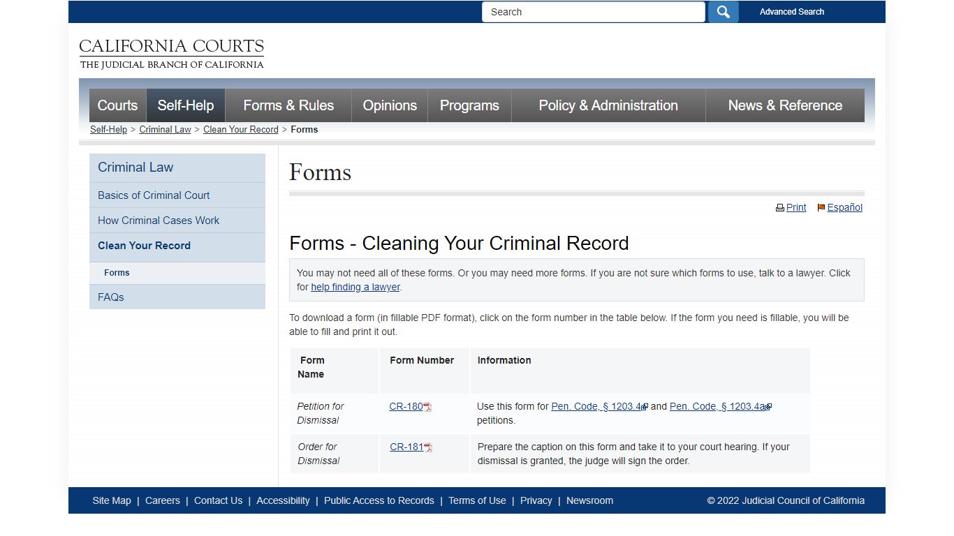 Forms - criminal_selfhelp - California